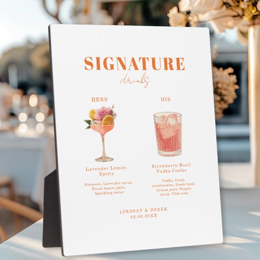 Modern Bold Font His & Hers Drinks Wedding フォトプラーク
