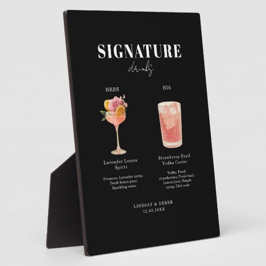 Modern Bold Font His & Hers Drinks Wedding フォトプラーク (側面)