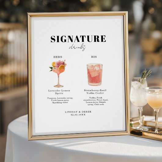 Modern Bold Font His & Hers Drinks Wedding ポスター