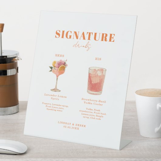 Modern Bold Font His & Hers Drinks Wedding 台座サイン (インサイチュ)