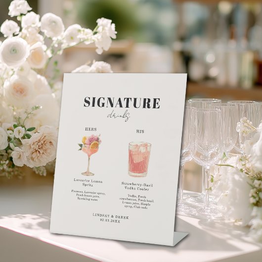Modern Bold Font His & Hers Drinks Wedding 台座サイン