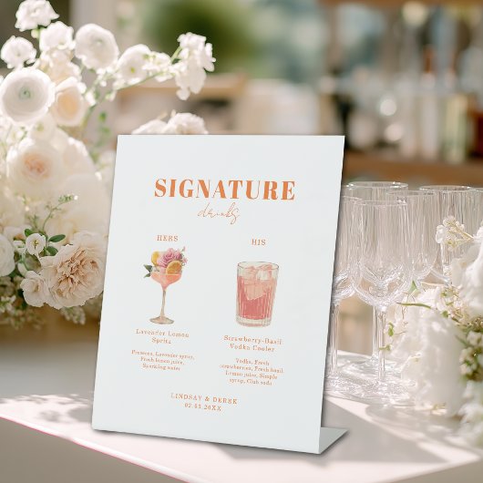 Modern Bold Font His & Hers Drinks Wedding 台座サイン