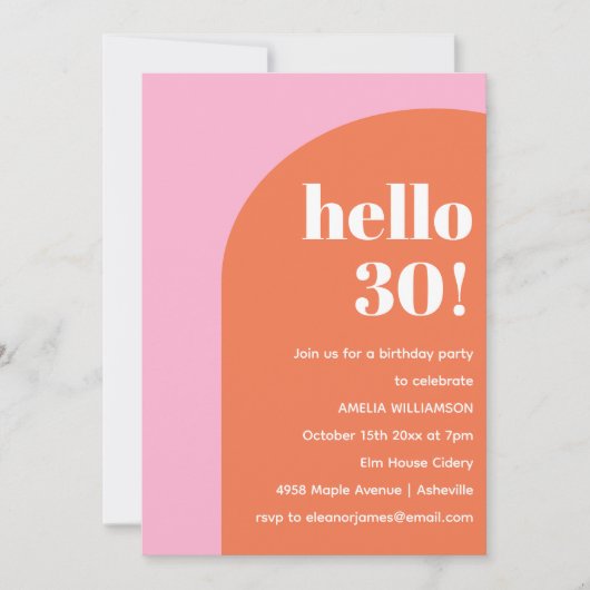 Modern Bold Geometric Pink Orange 30th Birthday 招待状 (正面)