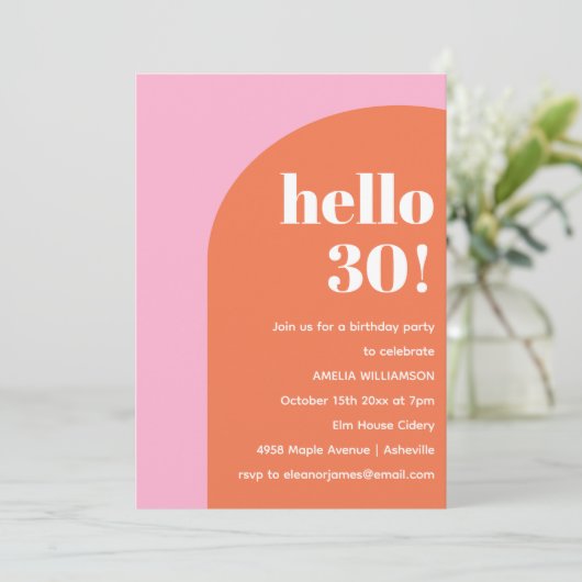 Modern Bold Geometric Pink Orange 30th Birthday 招待状 (スタンド正面)