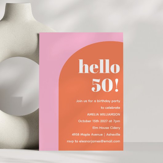 Modern Bold Geometric Pink Orange 50th Birthday 招待状
