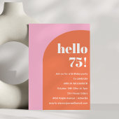 Modern Bold Geometric Pink Orange 75th Birthday 招待状