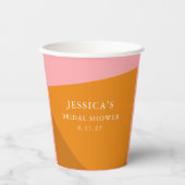 Modern Bold Geometric Pink Orange Bridal Shower 紙コップ (正面)