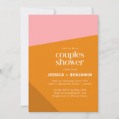 Modern Bold Geometric Pink Orange Couples Shower 招待状 (正面)