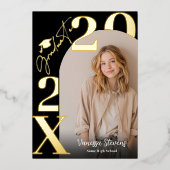 Modern Bold Gold Black Trendy 6 photos graduation 箔招待状 (正面)