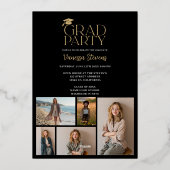 Modern Bold Gold Black Trendy 6 photos graduation 箔招待状 (裏面)