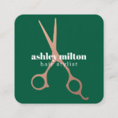 Modern Bold Green Faux Metal Scissors Hair Stylist スクエア名刺 (正面)