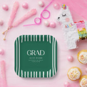 Modern Bold Green Striped Pattern Graduation Party ペーパープレート (パーティー)