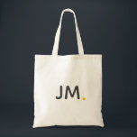 Modern Bold Initials | Stylish Mustard Monogram トートバッグ<br><div class="desc">Stylish tote bag in a modern bold block font in striking off black in a trendy minimalist design style, with a fun statement full stop circle dot in mustard yellow. This product can be easily personalized with your own monogram initials or the initials of a loved one for the perfect...</div>
