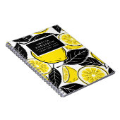 Modern Bold Lemon & Black Leaves  Seamless Pattern ノートブック (右側)