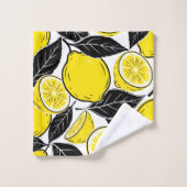 Modern Bold Lemon & Black Leaves  Seamless Pattern バスタオルセット (ウォッシュタオル)