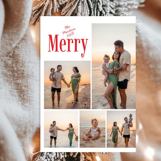 Modern Bold Merry Family Photo Christmas シーズンカード