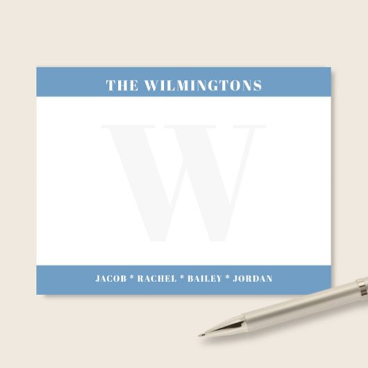 Modern Bold Monogram with Family Names Stationery ノートカード
