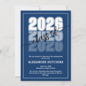 Modern Bold Navy Blue Class of 2026 Graduation 案内状 (正面)