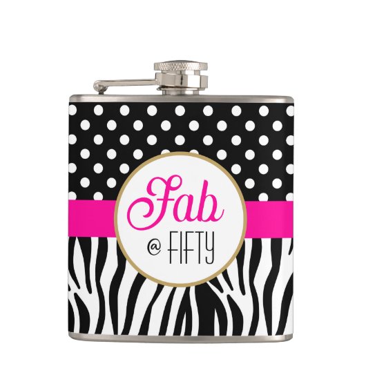 Modern Bold Pattern Fifty & Fabulous 50th Birthday フラスク (正面)