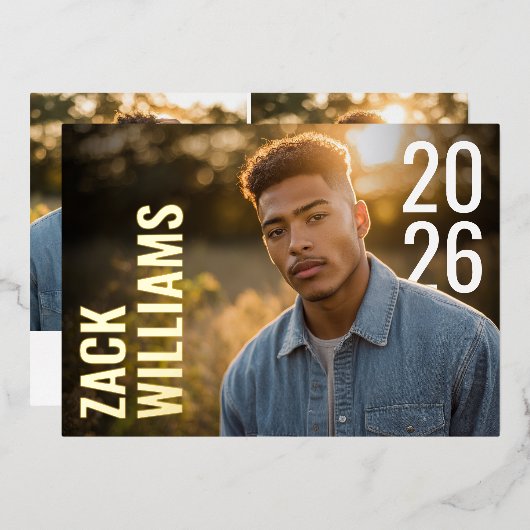 Modern Bold PhotoPop Graduation  箔招待状 (正面/裏面)