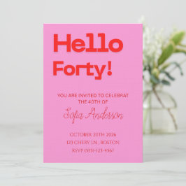Modern Bold Pink Red Birthday Invitation 招待状