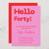 Modern Bold Pink Red Birthday Invitation 招待状 (正面/裏面)