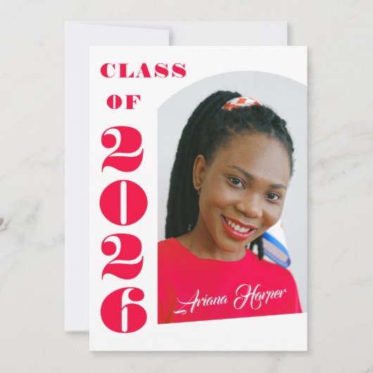 Modern Bold Pink Script Graduation Announcement 招待状 (正面)