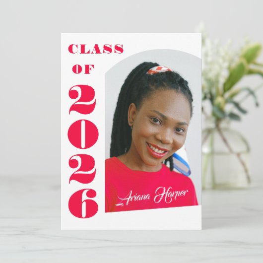 Modern Bold Pink Script Graduation Announcement 招待状 (スタンド正面)