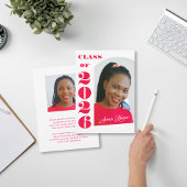 Modern Bold Pink Script Graduation Announcement 招待状