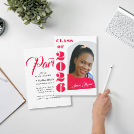 Modern Bold Pink Script Graduation Party 招待状