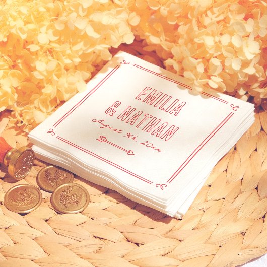 Modern Bold Retro Hand Drawn Cupid Wedding スタンダードカクテルナプキン