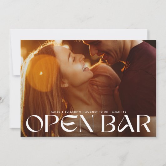Modern Bold Retro Open Bar FullBleed Photo Wedding セーブザデート (正面)