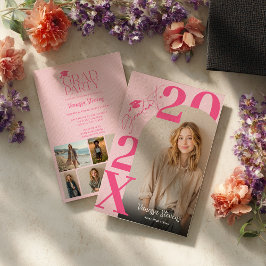 Modern Bold Retro Pink Trendy 6 photos graduation 招待状