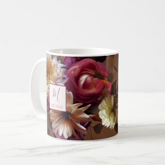 Modern Bold Rustic Floral | Monogram Gift コーヒーマグカップ (正面左)
