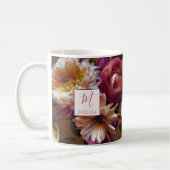 Modern Bold Rustic Floral | Monogram Gift コーヒーマグカップ (左)