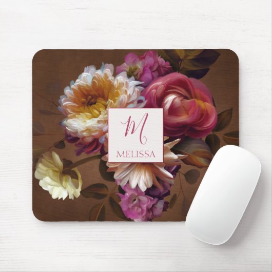 Modern Bold Rustic Floral | Monogram Gift マウスパッド (マウス)