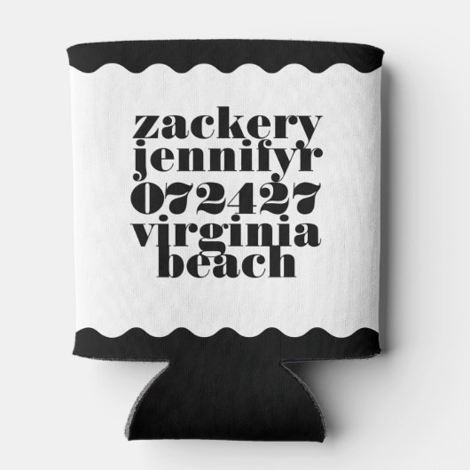 Modern Bold Scalloped Border Black White 缶クーラー (裏面)