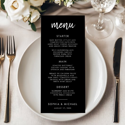 Modern Bold Script Black And White Wedding メニュー