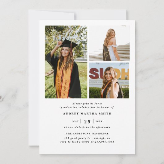 Modern Bold Script Graduate 4 Photo Graduation 招待状 (裏面)