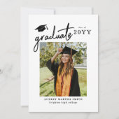 Modern Bold Script Graduate 4 Photo Graduation 招待状 (正面)