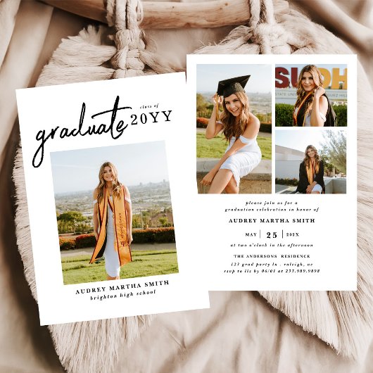 Modern Bold Script Graduate 4 Photo Graduation 招待状