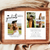 Modern Bold Script Graduate 4 Photo Graduation 招待状
