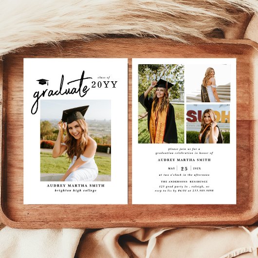 Modern Bold Script Graduate 4 Photo Graduation 招待状