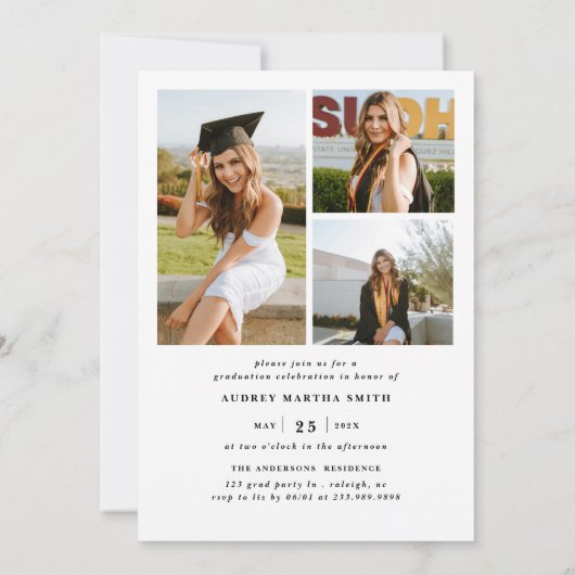 Modern Bold Script Graduate 4 Photo Graduation 招待状 (裏面)