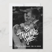 Modern Bold Script Heart Photo Wedding  サンキューカード (正面)