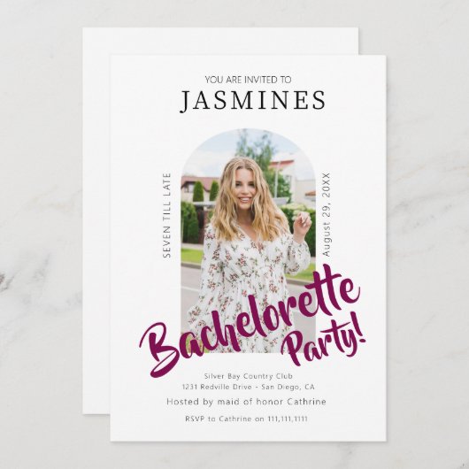 modern bold script  photo bachelorette Invitation  招待状 (正面/裏面)