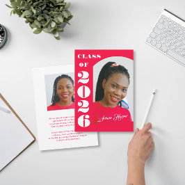 Modern Bold Script Pink Graduation Announcement 招待状