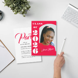 Modern Bold Script Pink Graduation Party 招待状