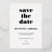 Modern bold script save the date wedding photo 箔招待状 (裏面)