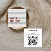 Modern Bold Stripes Green Deep Red QR code スクエア名刺